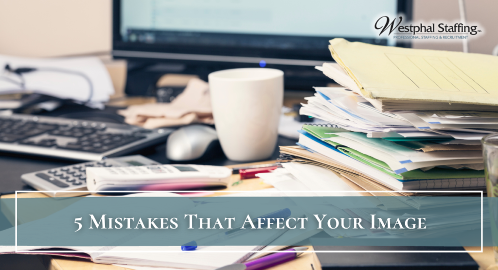 Office desk messy and disorganized