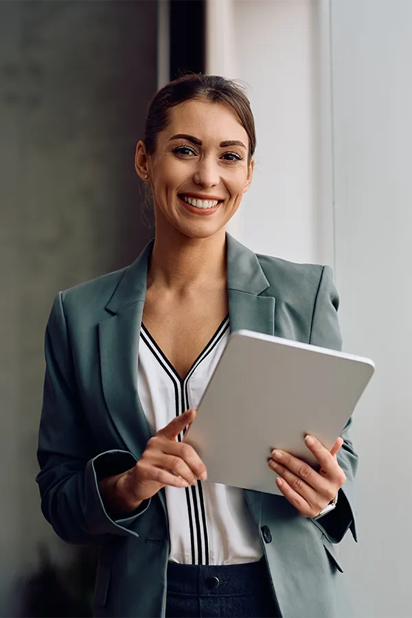 Professional woman holding a tablet