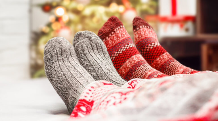 cozy feet with festive sweater knit socks